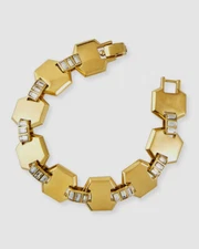 $295 Lulu Frost Women's Gold Plated Meta Line Crystal Hexagonal Link Bracelet