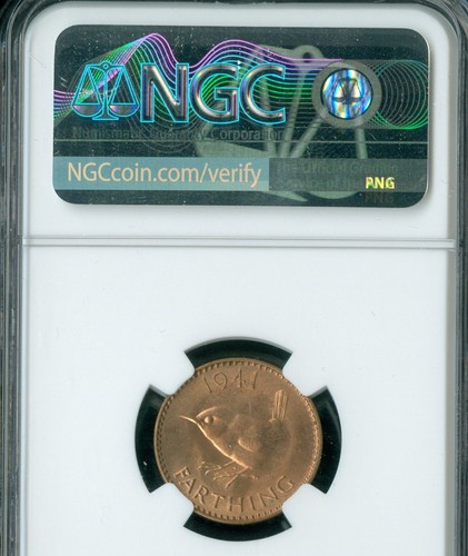 1941 GREAT BRITAIN FARTHING NGC MS64 RD PQ 2ND FINEST MAC SPOTLESS * - Picture 4 of 4
