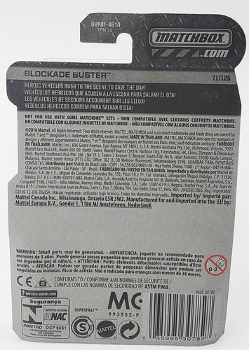 2016 MATCHBOX BLACK GRAY BLOCKADE BUSTER METAL 71/125 NEW SEALED - Picture 2 of 2