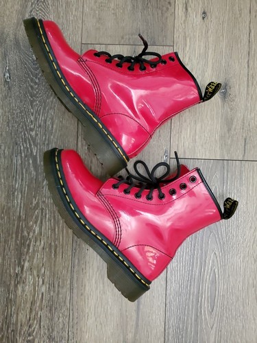DR MARTENS 1460W Mujer Botas Cuero 8 Ojales Tobillo - Rojo Brillante 5 - Imagen 5 de 13