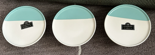 Set of 3 NEW 10 Strawberry Street Turquoise 5" Pedestal Plates Dessert Cake +++ - Picture 2 of 5