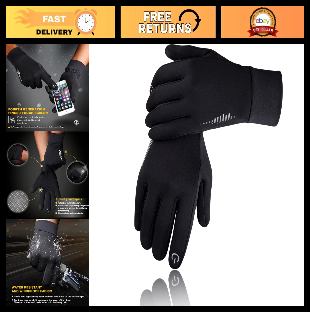 Winter Thermal Gloves for Men & Women - Touch Screen, Non-Slip, Fleece Lined, Sk
