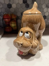 Vintage ‘70s McCoy USA # 0272 Hound Dog Cookie Jar W/ Lid Thinking Puppy CLEAN