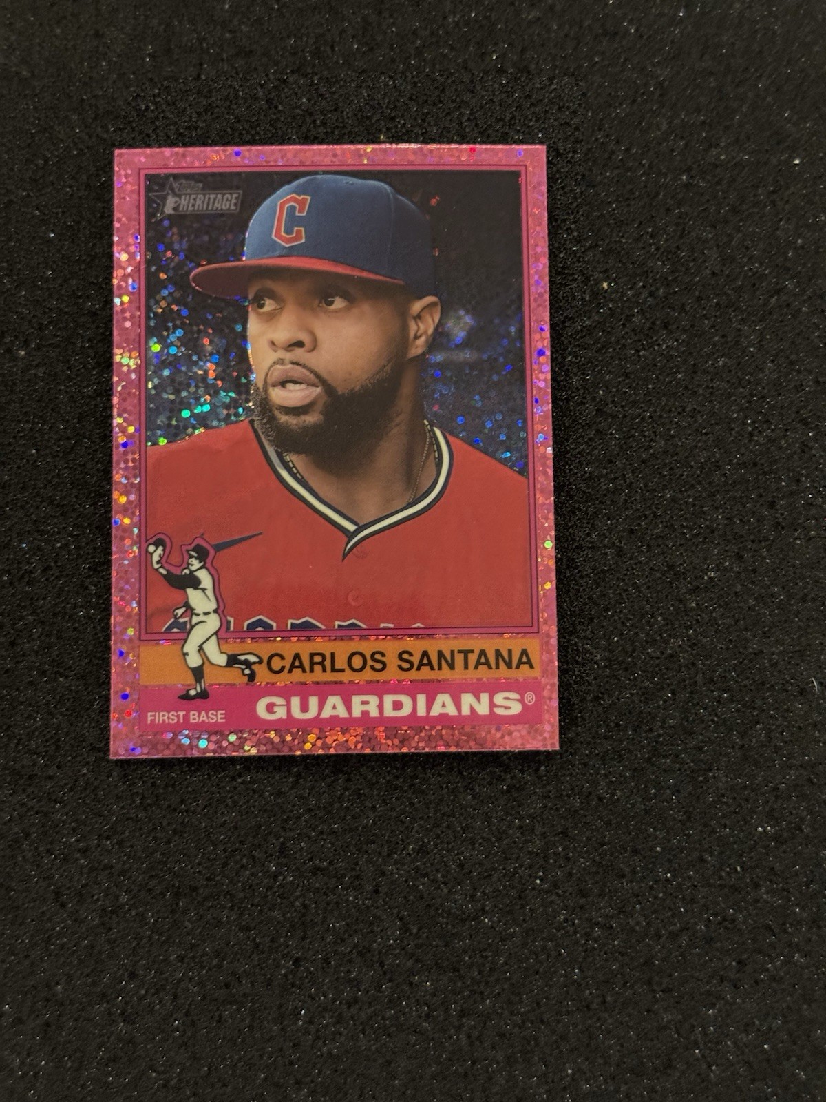 2025 Topps Heritage #233 Carlos Santana Chrome Pink Sparkle Refractor Guardians