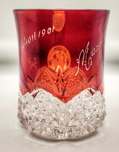 Antique 1901 Pan-American Expo Buffalo NY Ruby Red Flash Glass Souvenir Mug - Picture 2 of 7