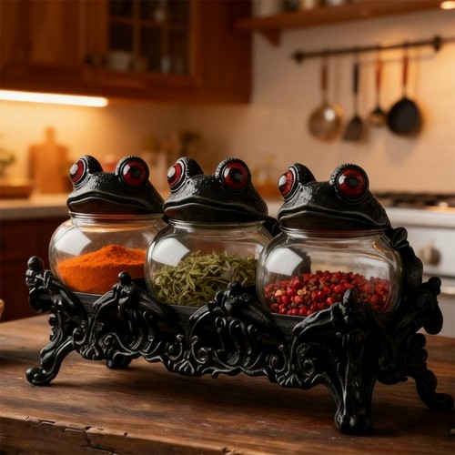Frog Apothecary Spice Jar-Vintage GlassStorage Jar Frog Kitchen Handcraft Wit ch - Picture 6 of 10