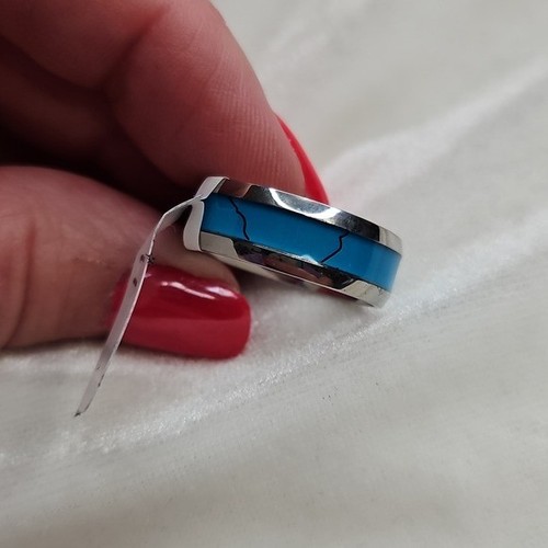 Anello Uomo o Unisex Argento Turchese Blu Fascia Acciaio Inox Anello Moda 11 - Foto 3 di 7