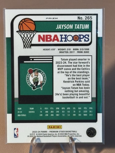 Aros de la NBA 2023-24 Panini Stock Premium - Prizm sísmico #265 Jayson Tatum - Imagen 2 de 2