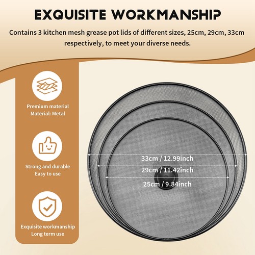 3Pcs Kitchen Splash Guard Grease Splatter Screen Mesh Oil Proof Pot Lid V8W7 - Picture 7 of 7