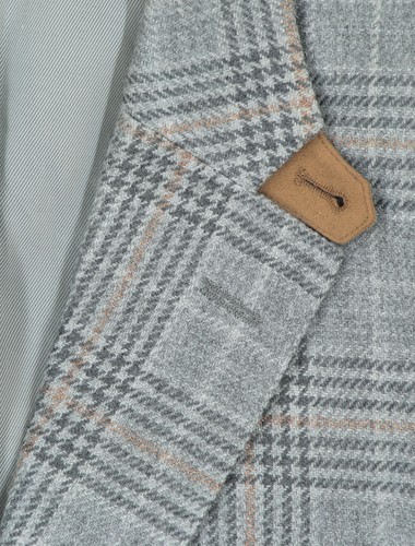 Blazer 46 R Paul Fredrick Gris Ventana Cuadros Tweed Lana Codo Parche Para Hombre - Imagen 4 de 14