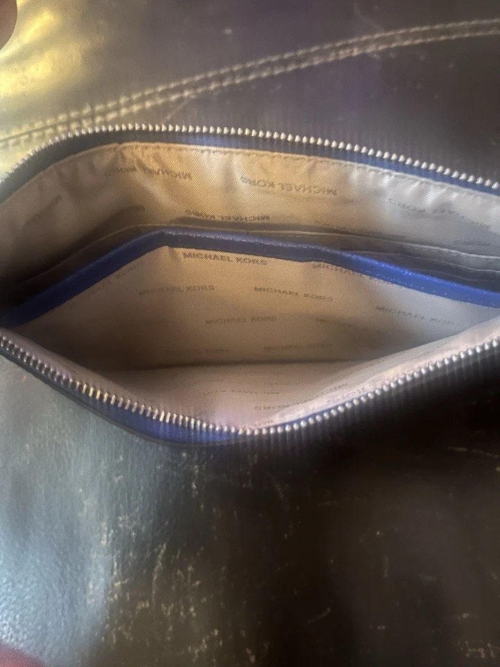 NUEVO CON ETIQUETAS MICHAEL KORS BEDFORD BOLSO DE MANO GRANDE CON CREMALLERA CUERO AZUL CIELO Foto 3 de 3