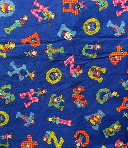 Vintage Concord Fabrics ABC Kids Alphabet School USA Quilting 3-3/8 Yards Blue - Picture 6 of 6