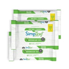 Simpleaf Flushable Wet Wipes Aloe Vera 3x50ct (150 Wipes) Plastic-Free Paraben-F