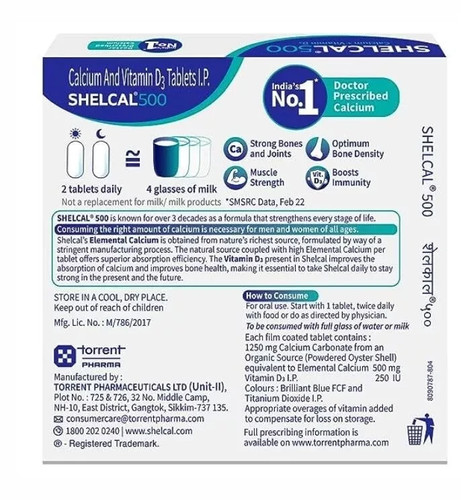 Shelcal 500 Calcium + Vitamin D3 für Knochenkraft, Gelenke & Muskeln Pflege 90 Tabs - Bild 3 von 8