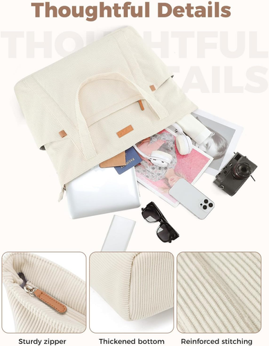 Lekespring Cord Tasche Damen, Groß Tote Bag Strandtasche Mit Reißverschluss, Sho - Bild 6 von 12