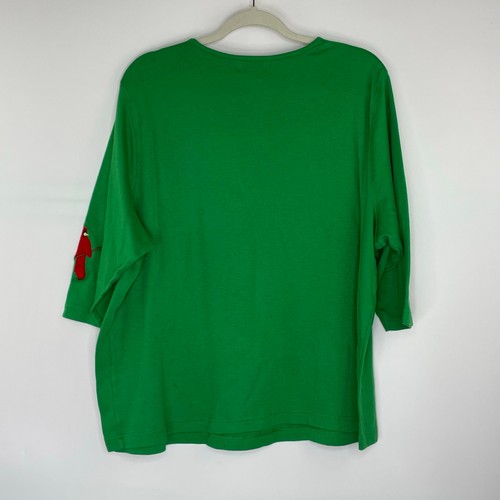 Paradise Bay Plus green blouse red cardinal embroidery size 3X - Picture 3 of 11
