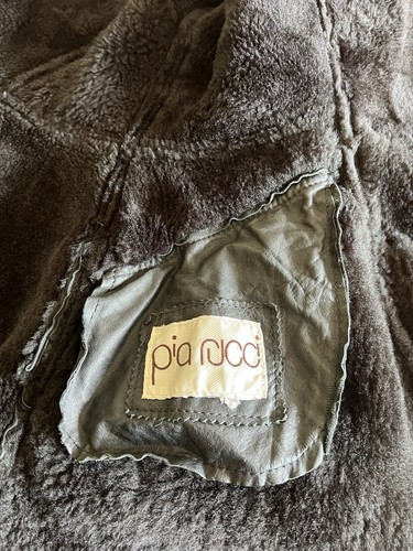 VINTAGE Pia Rucci Suede Shearling Leather Aline Peplum Coat Black WOMENS MEDIUM - Picture 11 of 14