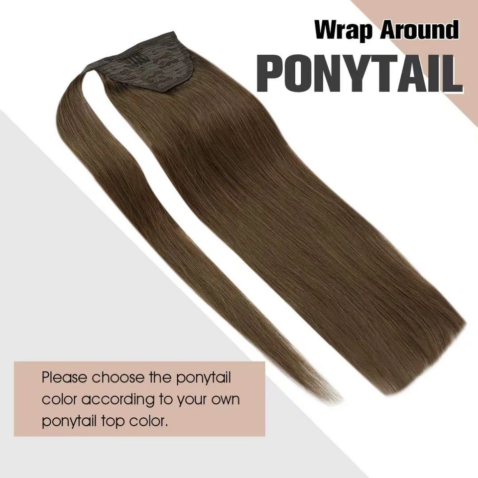 Pferdeschwanz Ponytail Extensions Echthaar Haarverlängerung Clip in Glattes Haar - Bild 4 von 4
