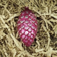 Vtg Mercury Glass Pink Pinecone Ornament 3.5” Made in U.S.A. Antique MCM No Cap
