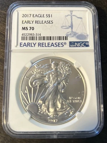 2017 American Silver Eagle NGC MS70 Early Releases $1 .999 Fine Silver
