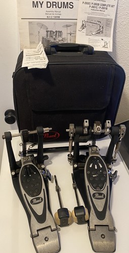 VINTAGE PEARL P-2002C nero POWER SHIFTER DOPPIO BASSO PEDALE CATENA TRASMISSIONE N custodia - Foto 1 di 12