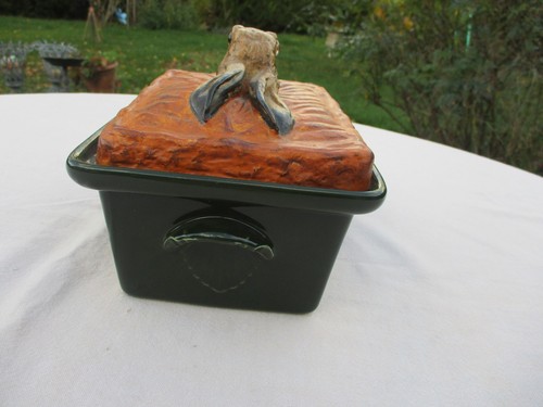 ANTIQUE FRENCH RARE PILLIVUYT PORCELAIN COVERED TUREEN HARE HEAD PATE EN CROUTE - Picture 4 of 12