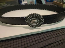 Fossil Genuine Leather Boho Southwestern Belt Bronze Rhinestone Buckle Black Med