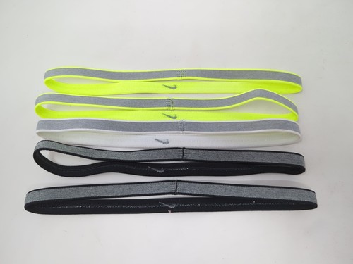 Nike Damen Haarbänder 5er Pack Bedrucktes Logo Sport Dehnbar Silikon Schwarz/Weiß - Bild 3 von 3