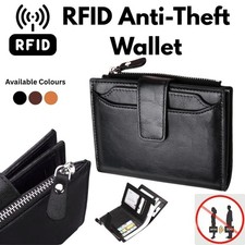 Men s RFID Blocking PU Leather Wallet Zipper Coin Purse Card Holder