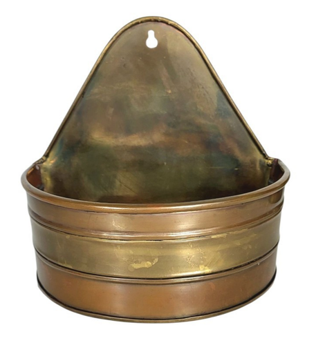 Vintage MCM Set Of 2 Banded Copper & Brass Farmhouse Wall Pocket Planter - Picture 16 of 16