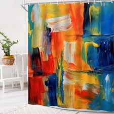 Abstract Shower Curtain Blue Orange Oil Painting Watercolor Fabric Decor