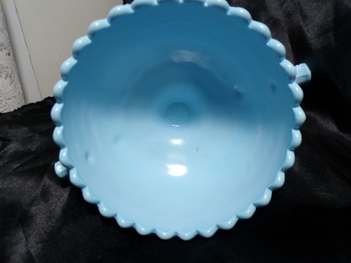 ANTIQUE BLUE MALACHITE DAVIDSON GLASS SUGAR DISH 2 HANDLES - Picture 5 of 6