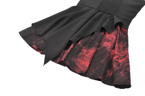 Dark In Love Women Black And Red Tie-Dye Punk Gothic Irregular Bat Hem Dress - Picture 21 of 23
