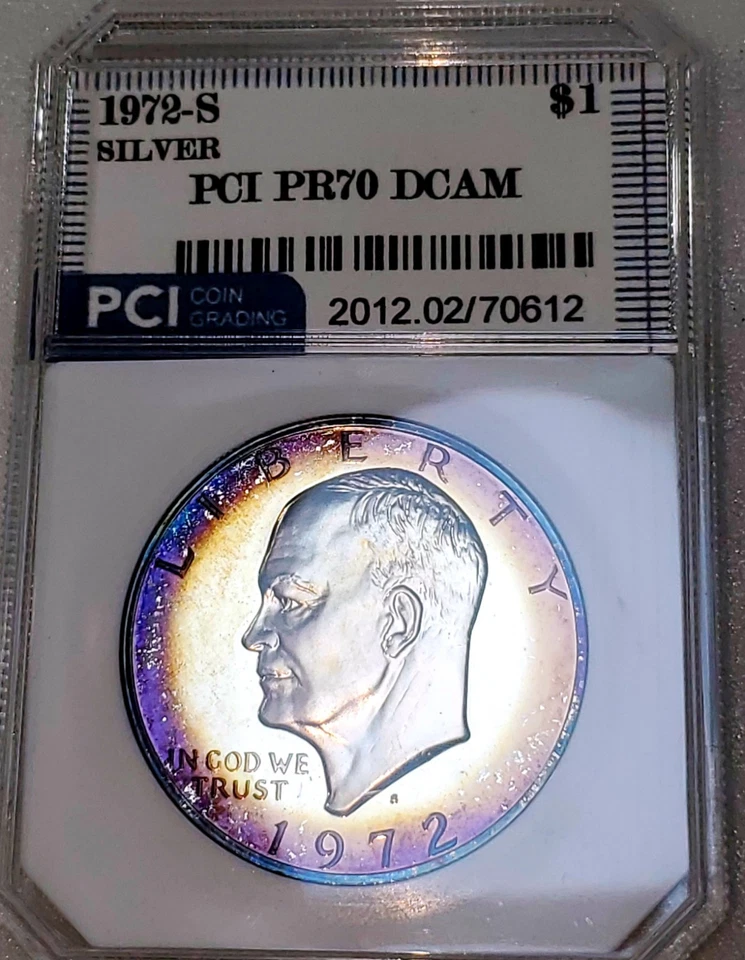 1972-S Silver Eisenhower Dollar Ike PR70 DCAM Amazing Rainbow Toned ๐ - Image 2 of 4