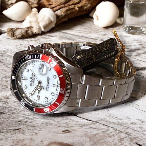 NOS Philip Persio Illuminator Watch Mens Stainless Steel Diver Red Black NO BOX - 第 2/9 張圖片