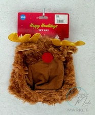 New Happy Howlidays Reindeer Pet Hat Brown Plush Dog Costume Holiday Accessory