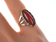 sz4.5 Navajo Irvin Kee 14k Gem Grade Mediterranean red coral ring