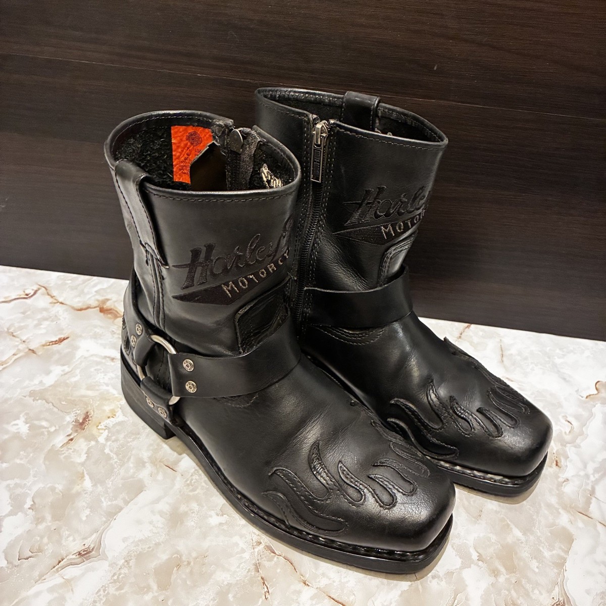Harley Davidson Flame Overlay Harness Boots | Size 7 Black Leather