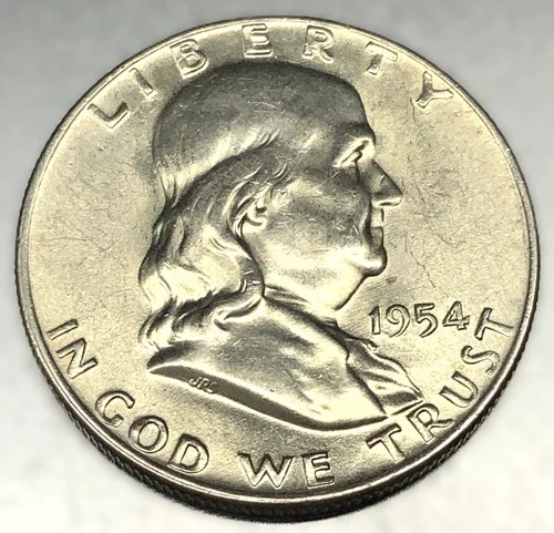 1954 D Franklin Half Dollar Choice UNC Condition 90% Silver 50c US Coin - 2343