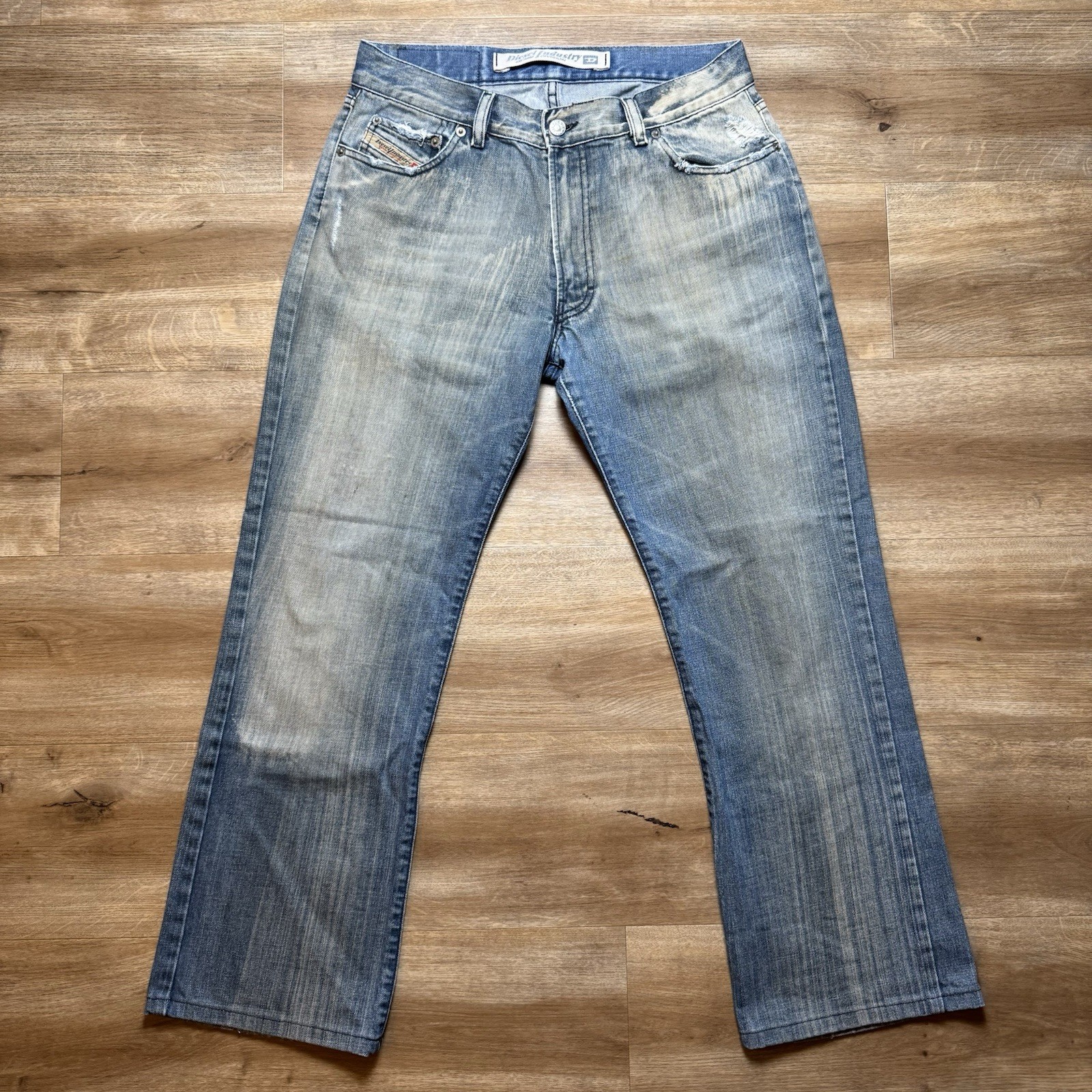 Diesel Jeans Men 33 (Fits 31x28) Blue Fanker Slim Bootcut Dirty Acid Wash Italy thumbnail 2