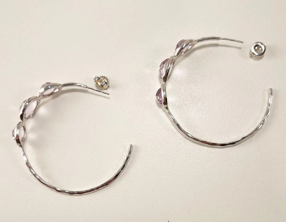 IPPOLITA ROCK CANDY 925 STERLING SILVER AMETHYST 3-STONE HOOP EARRINGS - Image 4 of 4
