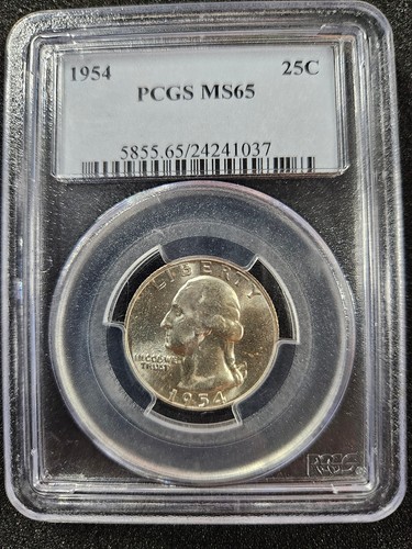 🌟 1954-P George Washington Silver Quarter U.S. BU Coin PCGS MS65 - Bild 1 von 2