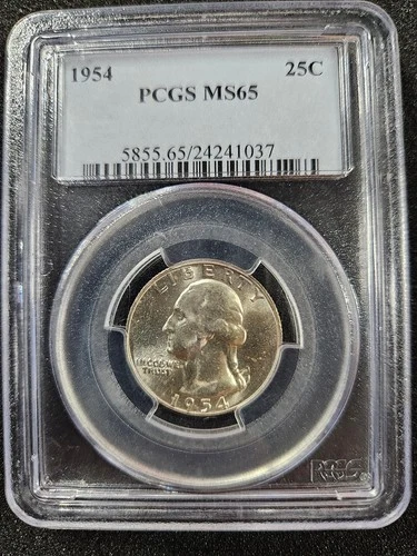 🌟 1954-P George Washington Silver Quarter U.S. BU Coin PCGS MS65