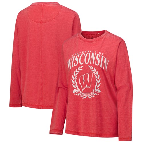 Women's Pressbox Red Wisconsin Badgers Chandler Olive Leaf Arch Long Sleeve