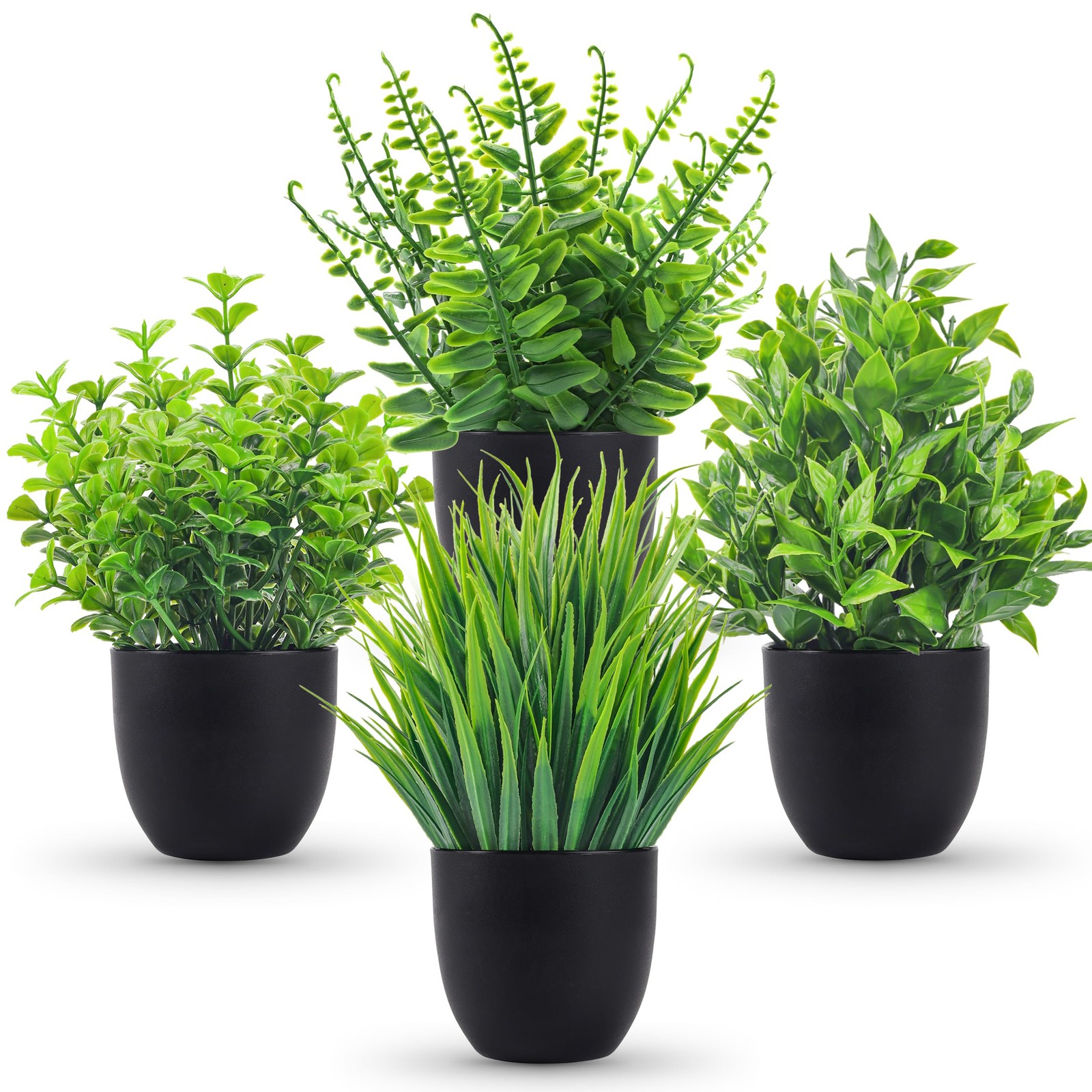 4 Pack Fake Plants Artificial Small Faux Bathroom Home Kitchen Office Desk Decor