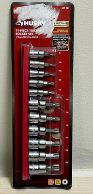 Husky 11-piece 1/4 & 3/8'' Drive Torx Bit Socket Set, #HTXBS11PCSR