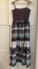 NWT Magic Size L Boho Hippie Gypsy Brown & Green Paisley Smocked Tube Maxi Dress