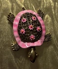 Vintage sea turtle pink gold Brooch Pin Enamel On Metal ART costume jewelry MCM