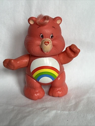 Vintage 1983 Kenner Care Bears Poseable 3.5” Figure Cheer Bear Rainbow Pink