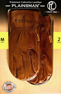 Plainsman Cabretta Brown Leather Gloves Work, 2 Pairs, Medium